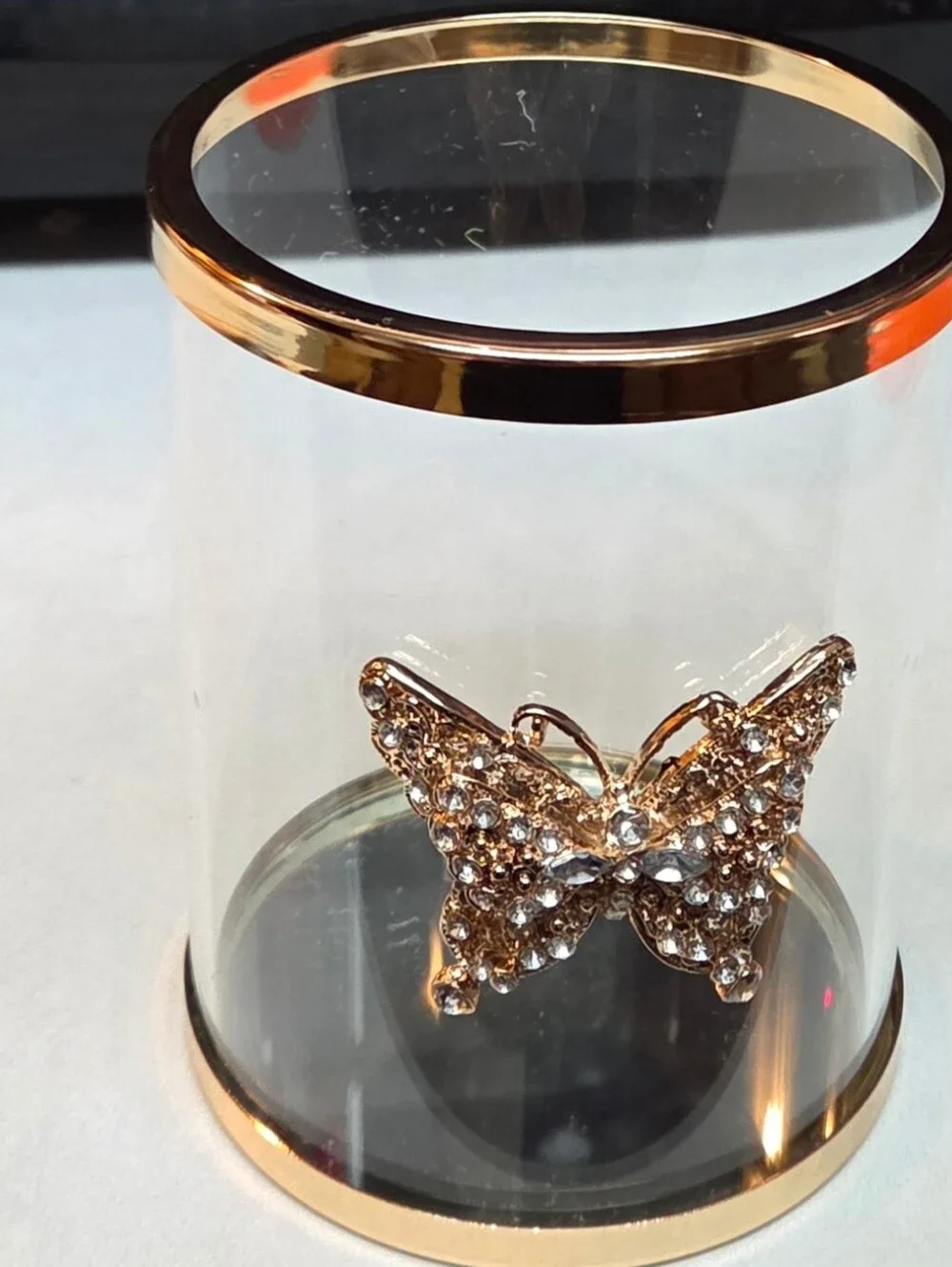 Bath & Body Works Butterfly Glass Cloche Pedestal Candle Holder Gold Edging - Picture 2 of 8